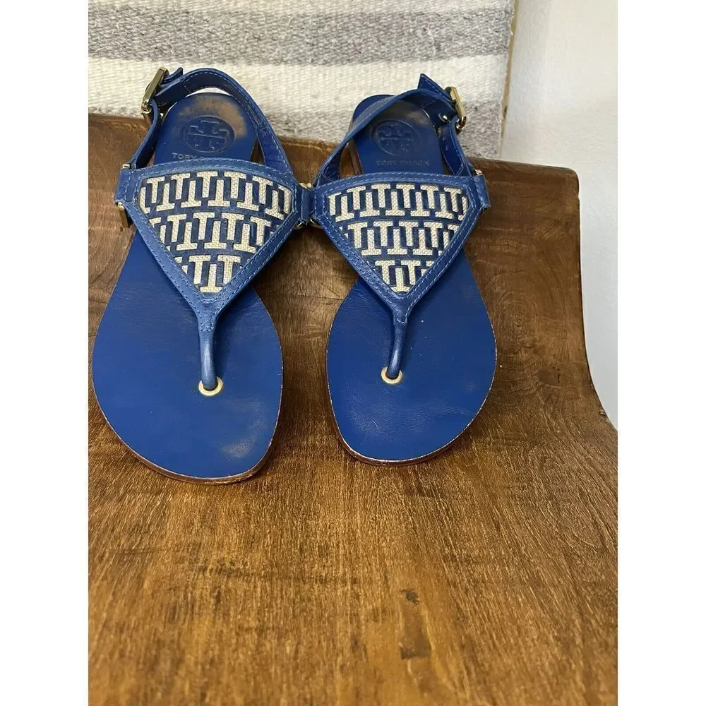 Tory Burch - Women's Thong Sandals - Blue Leather - Size 6.5 - Lightly Used